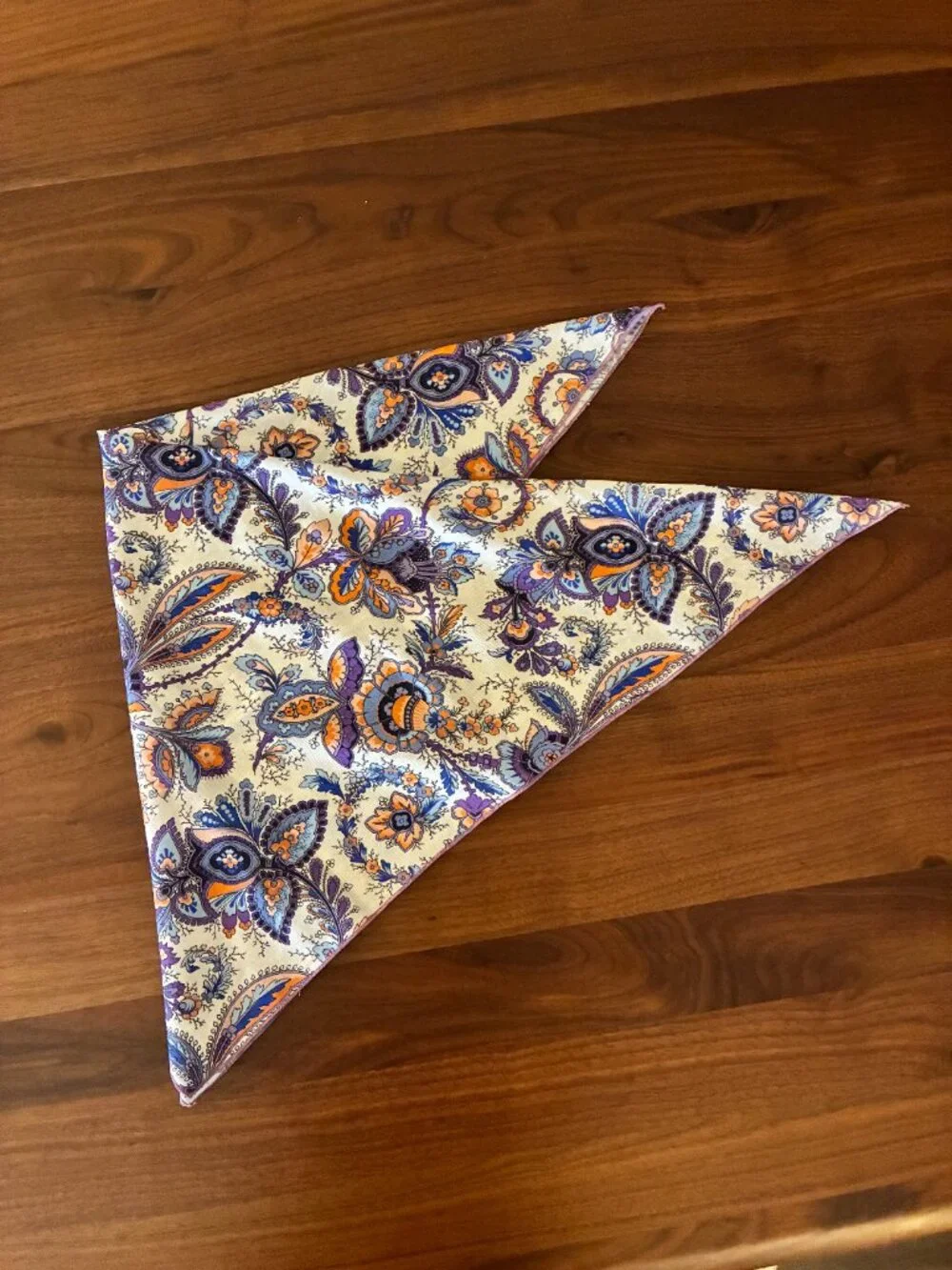 Multi-colored Blue, Purple, and off white printed bandana scarf